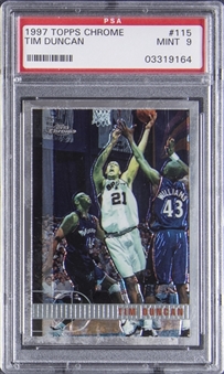 1997-98 Topps Chrome #115 Tim Duncan Rookie Card - PSA MINT 9
